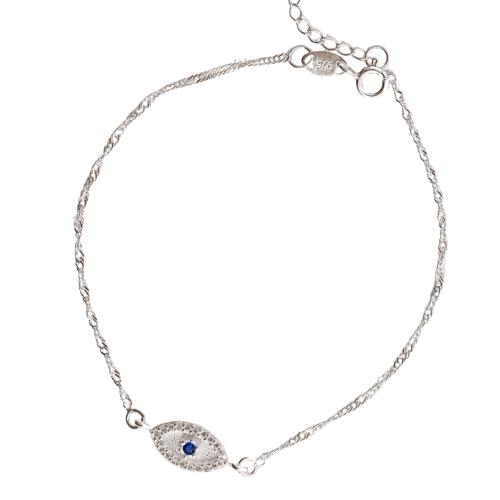 Pulseira entremeio olho grego cravejado 12mm corrente singapura