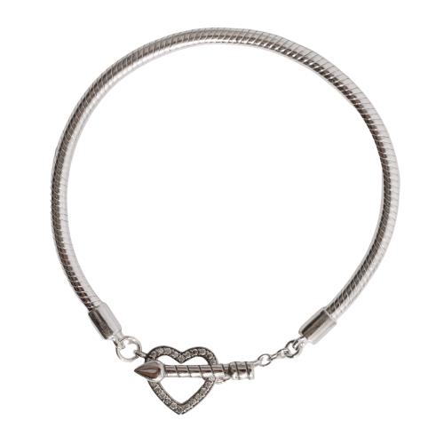 Pulseira para berloques 2.9 fecho coração vazado cravejado