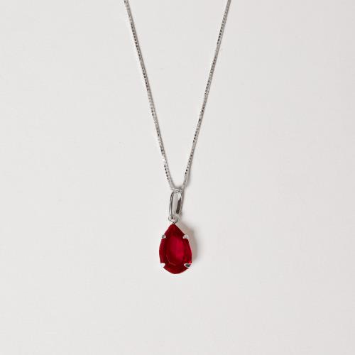 Colar pingente zircônia gota vermelha 12mm 45cm