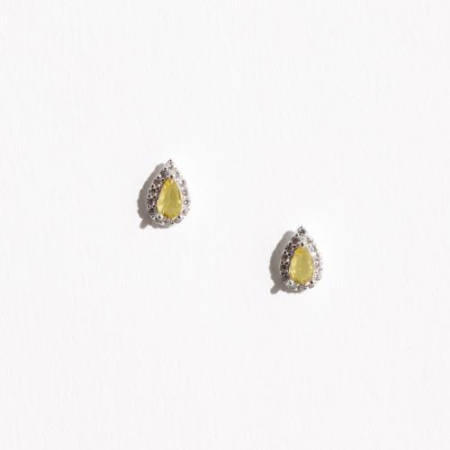 Brinco zircônia gota amarela com cravejado 8mm