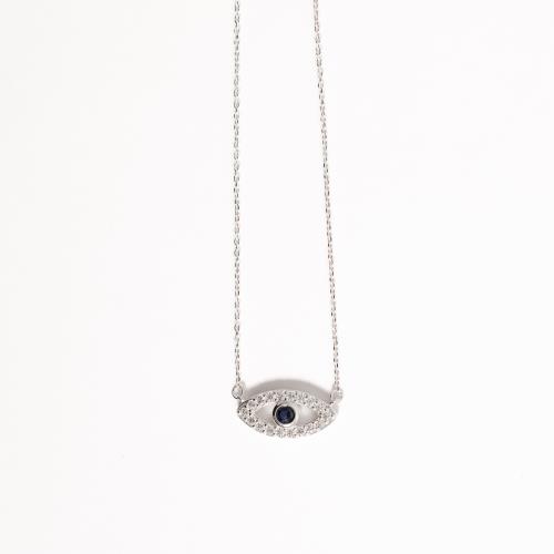 Colar entremeio olho cravejado detalhe zircônia azul 18mm 40+5cm