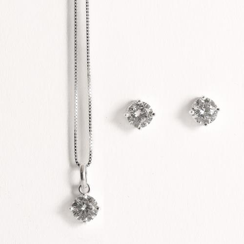 Conjunto brinco e colar zircônia redonda cristal 6mm 45cm