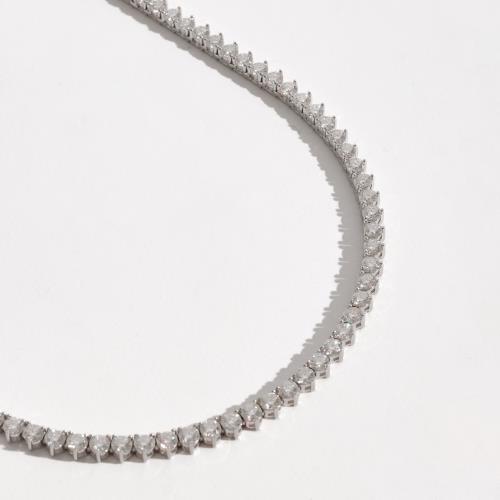Colar Riviera 3 pontas moissanite 3mm 42cm fecho gaveta