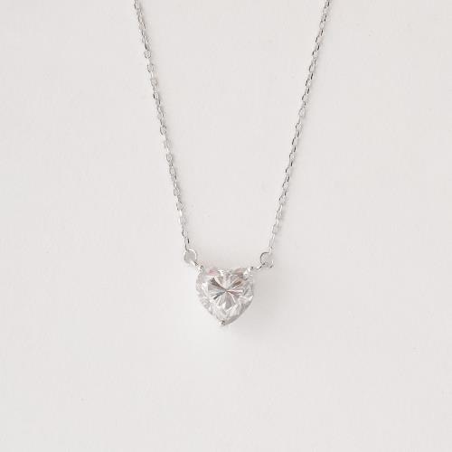 Colar entremeio moissanite coração cristal 8x8mm corrente cadeado 40+5cm