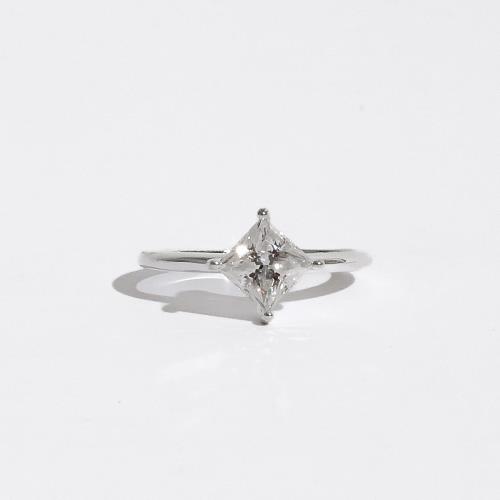 Anel solitário moissanite losango cristal 6x6mm