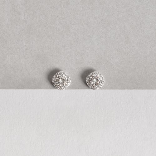 Brinco moissanite cristal 5mm com quadrado cravejado ródio