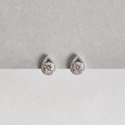 Brinco moissanite 5mm com gota vazada cravejada ródio