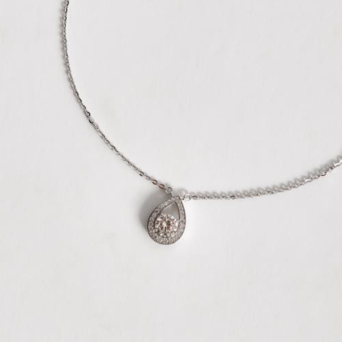 Colar entremeio moissanite 5mm com gota vazada cravejada corrente cadeadinho 45cm ródio