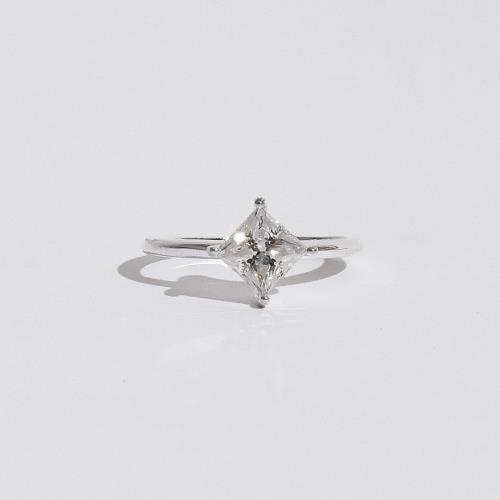 Anel solitário moissanite losango cristal 6x6mm