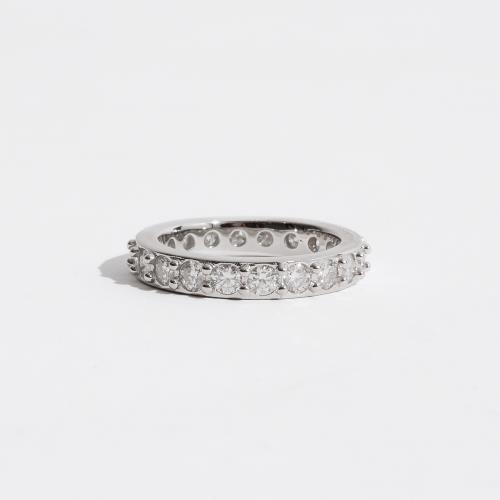 Anel aliança cravejada com moissanites 3mm ródio