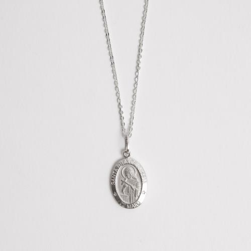 Colar pingente medalha dupla face Santa Rita de Cássia e cruz 16mm corrente cadeadinho 45cm