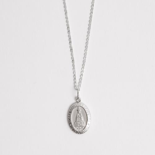 Colar pingente medalha dupla face Nsa. Sra. Aparecida e cruz 16mm corrente cadeadinho 45cm