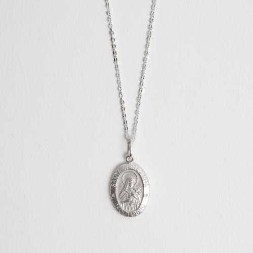 Colar pingente medalha dupla face Santa Terezinha e cruz 16mm corrente cadeadinho 45cm