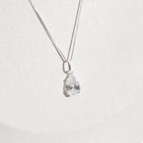 Colar pingente zircônia gota cristal 12mm 45cm