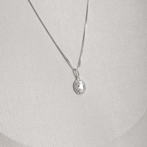 Colar pingente zircônia cristal oval cravejada 9mm 45cm