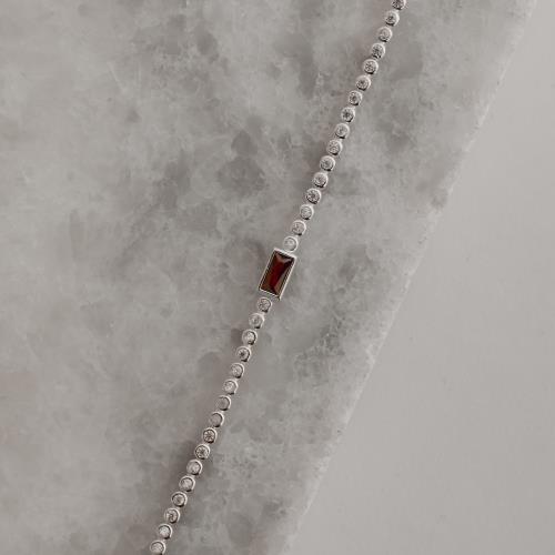 Pulseira Riviera com zircônia retangular marrom 7mm 17+3cm