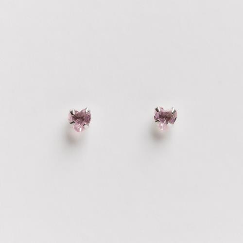 Brinco zircônia coração rosa 4mm