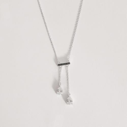 Colar entremeio bastão cravejado com pingentes zircônias gota 7mm 40+5cm