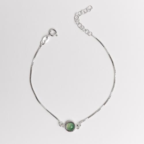Pulseira entremeio pedra ágata verde 7mm v15 16cm com alongadora