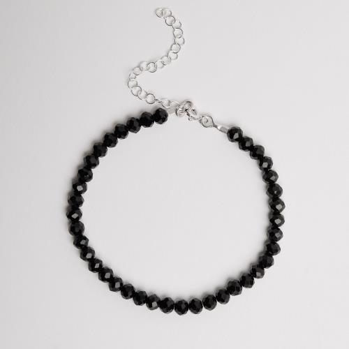 Pulseira cristal preto 4mm 16cm com alongadora