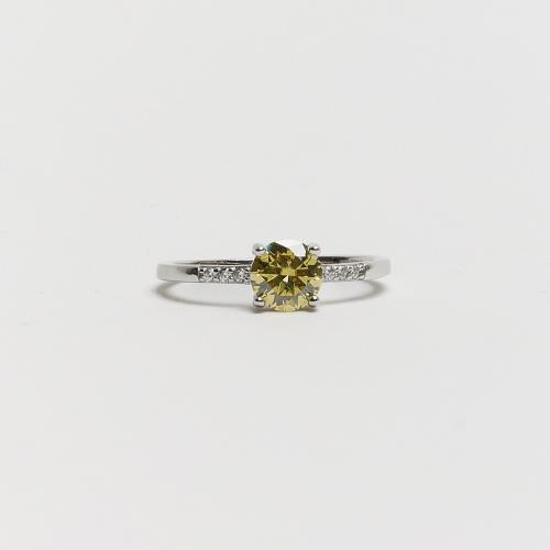 Anel solitário moissanite Yellow Fancy 6mm com cravejado ródio
