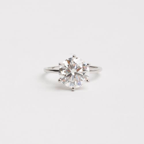 Anel solitário moissanite cristal 10mm ródio