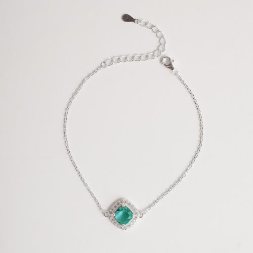 Pulseira entremeio zircônia losango turmalina com cravejado 12mm 16+4cm