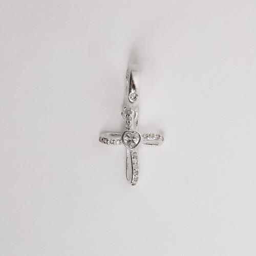 Berloque pingente cruz cravejada com zircônia coração 15mm elo escrito forever envelhecido