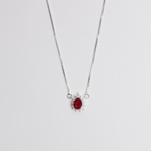Colar zircônia gota rubi com cravejado 11mm v15 45cm