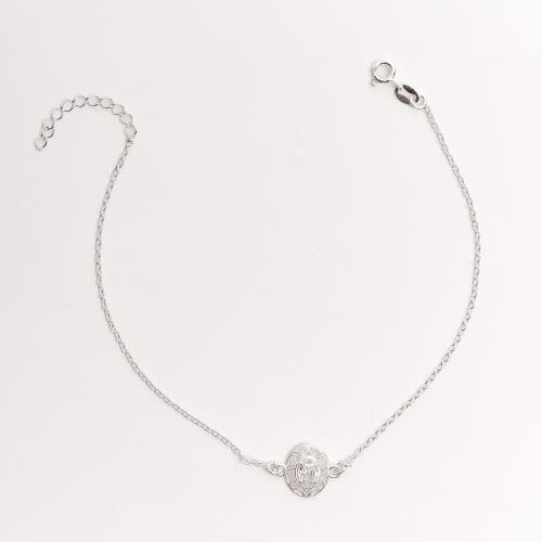 Pulseira entremeio medalha trabalhada 11mm com zircônia oval 20+3cm