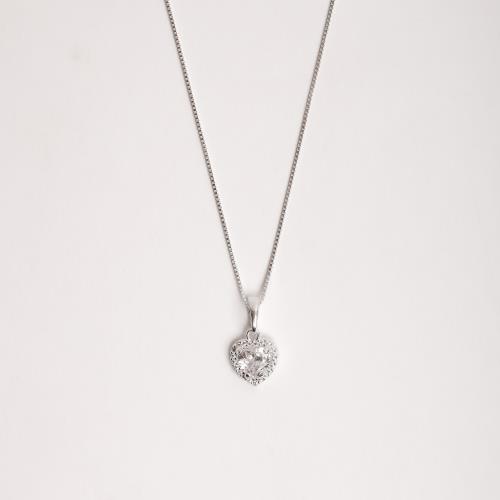 Colar pingente zircônia coração com cravejado cristal 9mm 45cm