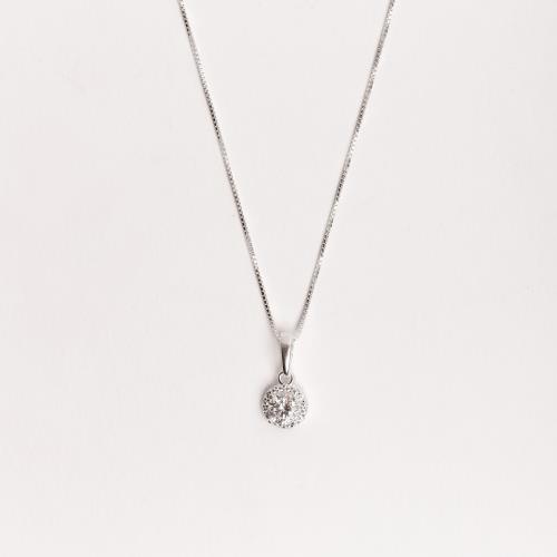 Colar pingente zircônia redonda com cravejado 7mm 40cm