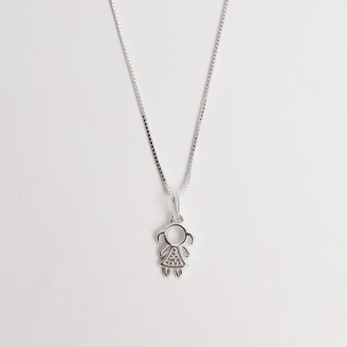 Colar pingente menina cravejada cristal 11mm 45cm