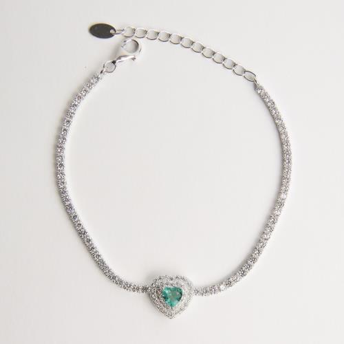 Pulseira Riviera 2.1 zircônia coração turmalina com cravejado 16+4cm