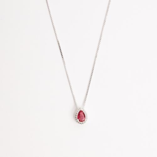 Colar zircônia gota cereja com cravejado 8mm 40cm