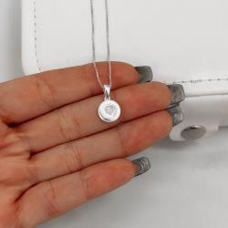 Colar pingente medalha coração cravejado 9mm 45cm