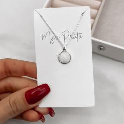 Colar pingente quartzo branco 12mm corrente cadeado 45cm