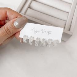 Trio argolas click 11,13 e 15mm vazada cravejada