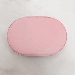 Porta-joias oval rosa 14x9x4cm zíper dourado