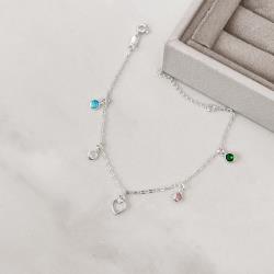 Pulseira pingentes coração vazado e zircônias coloridas 5mm corrente cadeado