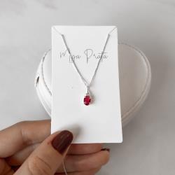 Colar pingente zircônia oval cereja 7x5mm 45cm