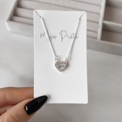 Colar coração vazado cravejado escrito love 11mm corrente cadeado 40cm com alongadora