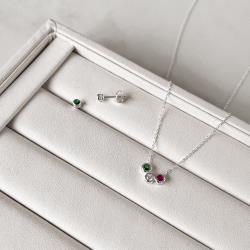 Conjunto brinco e colar zircônias coloridas 4mm 45+5cm