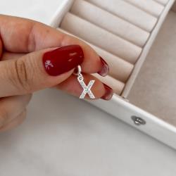 Berloque pingente letra X cravejada 9mm