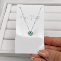 Colar zircônia redonda acqua com cravejado 9mm corrente cadeadinho 45cm