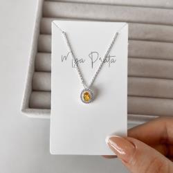 Colar zircônia oval amarela com cravejado 11mm corrente cadeadinho 45cm