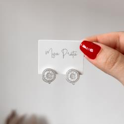 Argola click 14mm botão cravejado trabalhado