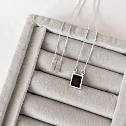 Escapulário placa cruz vazada e zircônia ônix v15 60cm