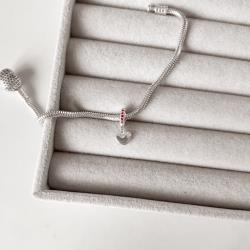 Berloque pingente coração 7mm elo cravejado rosa