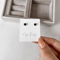 Brinco zircônia redonda ônix 5mm